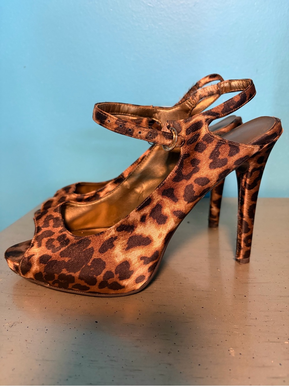 Leopard Print Peep-Toe High Heel Slingbacks